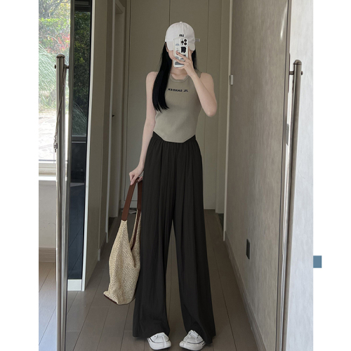 High-quality brocade cotton and linen + lining wide-leg pants for women summer high-waist drape casual Japanese style lazy straight pants