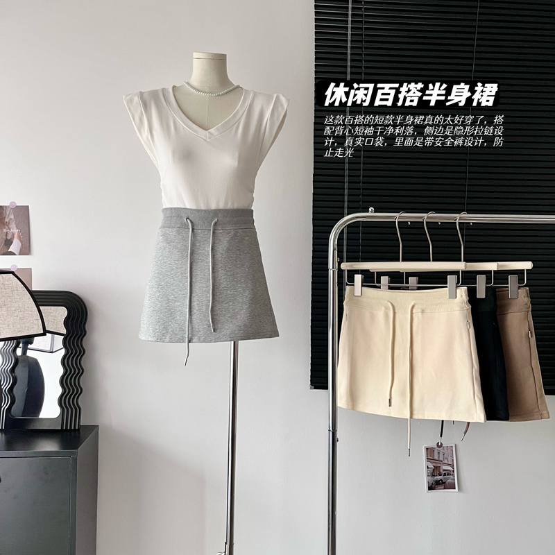 實拍~網紅風辣妹抽繩短裙運動褲裙包臀顯瘦半身裙女2024新款