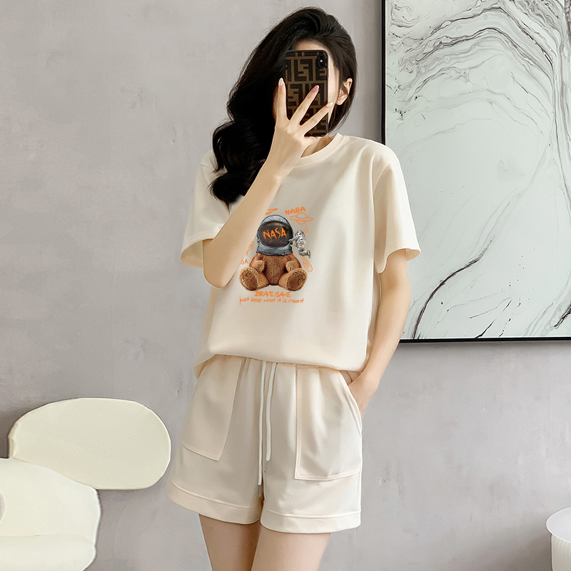 Cotton pique sports suit short-sleeved shorts women's summer new loose age-reducing design casual running two-piece set