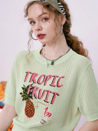 Artist co-branded fairy's pocket hollow ice silk sweater women's new summer short-sleeved blouse