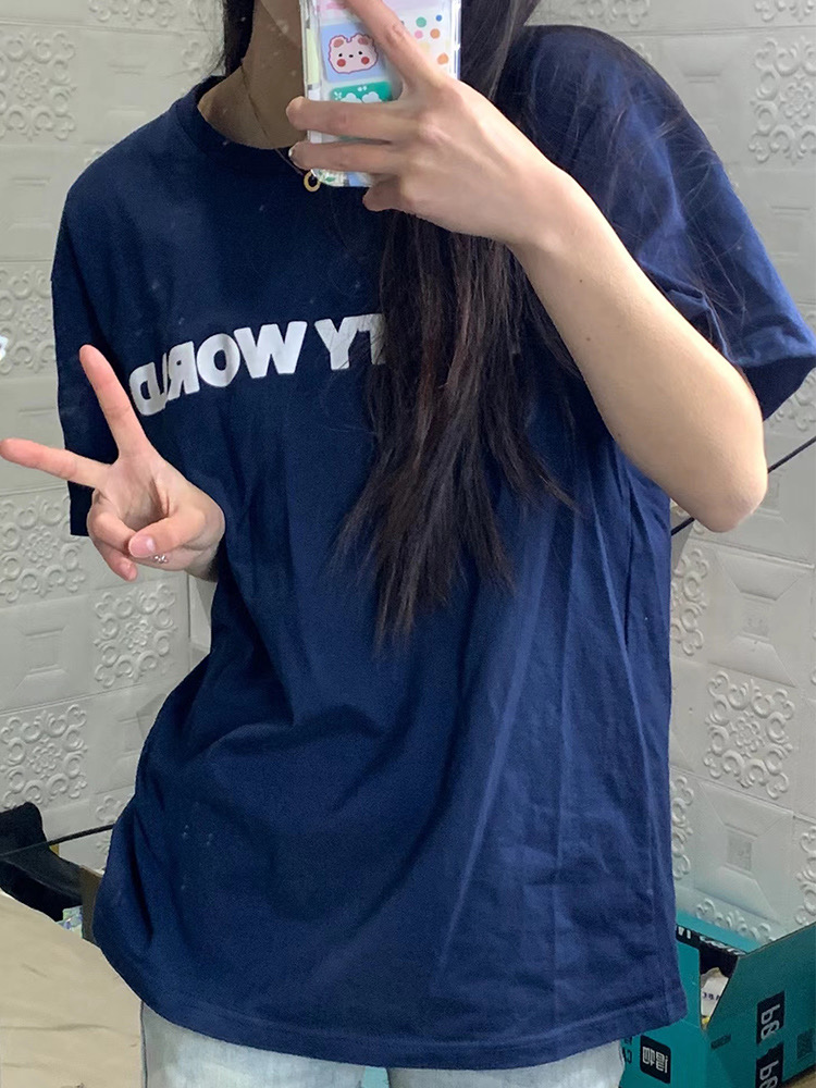 美式復古字母短袖t恤男女寬鬆純棉百搭上衣