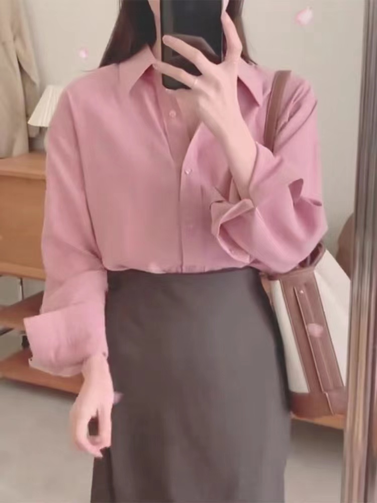 法式粉色襯衫女新款長袖高級感上衣氣質韓系疊穿襯衣