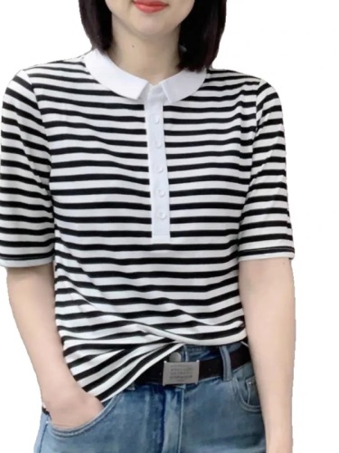 T-shirt for women 2024 new summer casual niche short-sleeved Korean style fashion versatile slimming polo collar top