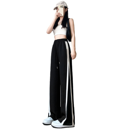 New black sports pants for women 2024 spring and summer casual straight fat mm slim black narrow wide leg pants summer