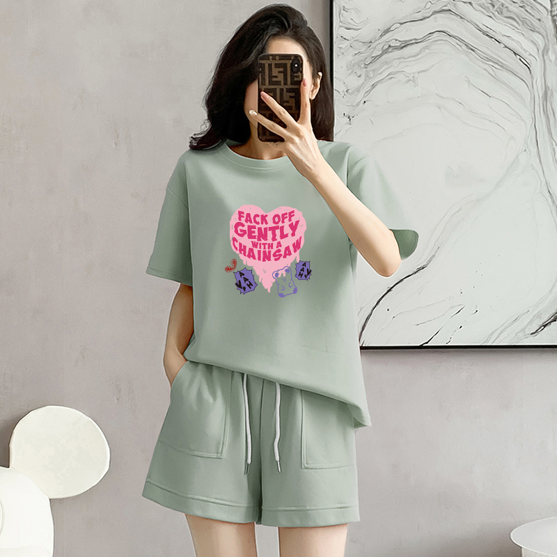 Cotton pique sports suit short-sleeved shorts women's summer new loose age-reducing design casual running two-piece set