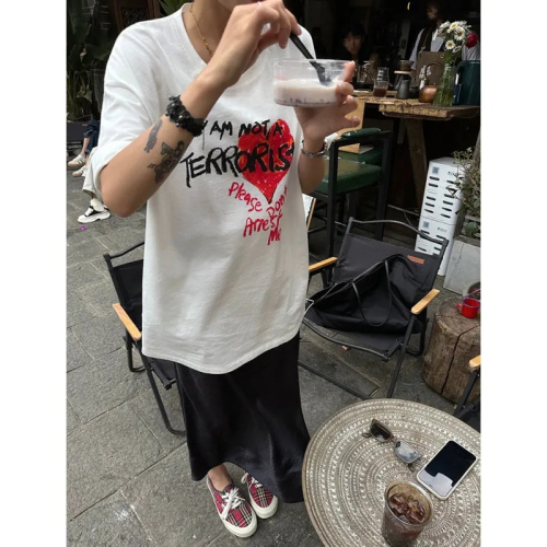 Short-sleeved T-shirt for women summer new American retro trendy brand love chic Harajuku style top
