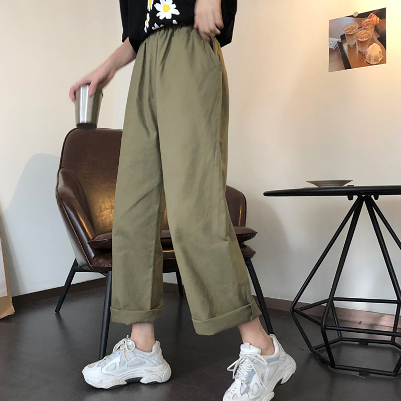 實拍工裝褲女韓版復古寬鬆原宿bf風情侶休閒長褲直筒闊腿褲