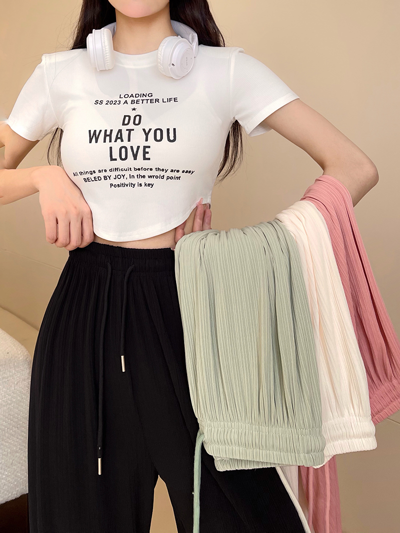 Real shot of ice silk, good quality, wide-leg pants for women, summer thin, drapey, loose, casual ice silk straight pants
