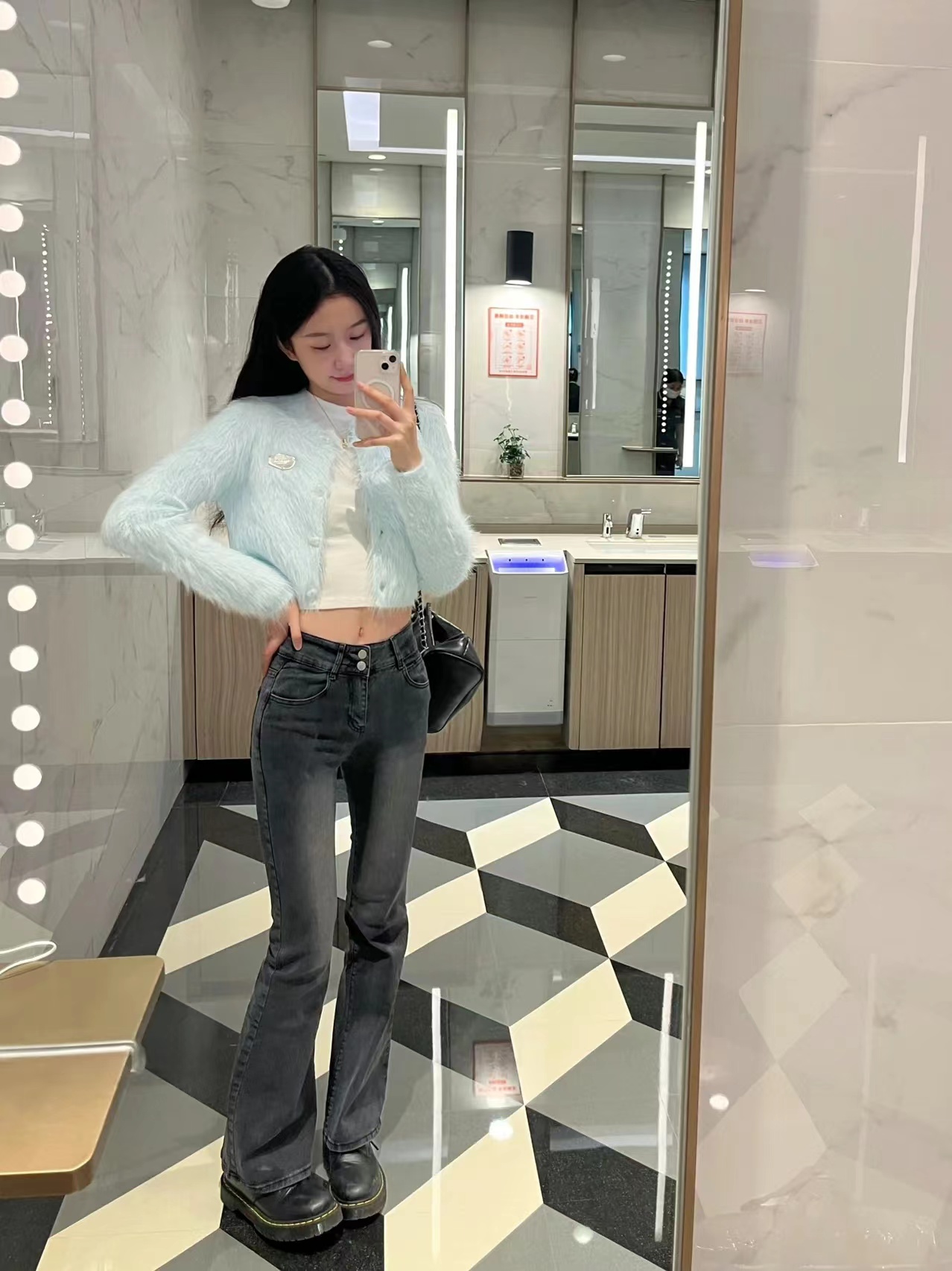 非實拍復古港風微喇牛仔褲辣妹高腰修身顯瘦彈力馬蹄褲