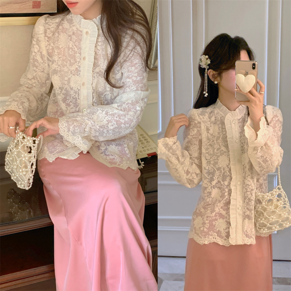 Real shot!  see-through lace shirt