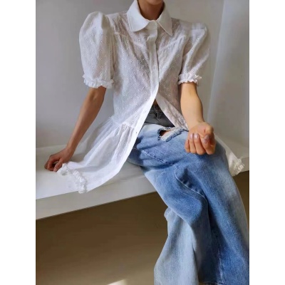 South Korea Dongdaemun 2024 spring new short-sleeved solid color simple temperament dress for women