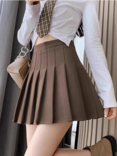 Lined elastic elastic pleated skirt women's skirt petite K short skirt