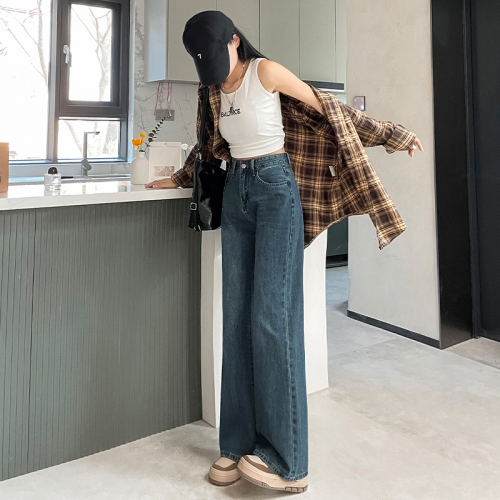 Actual shot of spring and summer high-waisted loose wide-leg micro-flare pants new American straight-leg loose slimming drapey floor-length pants
