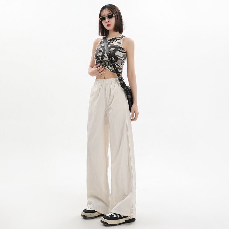 Real shot 2024 spring and summer new style ice silk quick-drying straight elastic waist casual pants for women