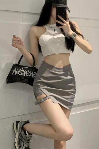 Real shot!  !  High-waisted suit skirt for women, irregular design, hip-hugging skirt, Korean style, versatile skirt
