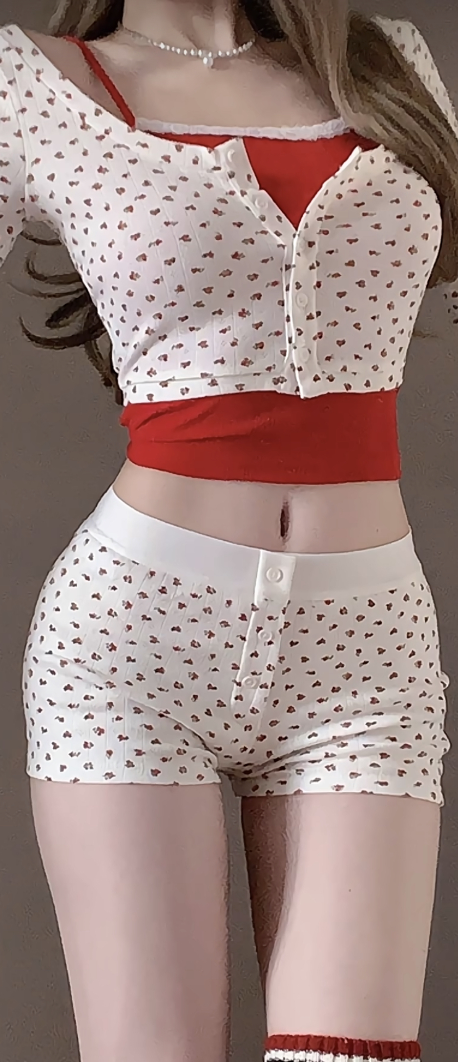 Real shot of heart-pounding Baileys floral knitted cardigan with lace straps slimming shorts suit for women in spring
