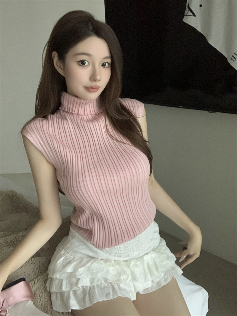實拍 miu系穿搭修身顯瘦高領針織背心美式復古打底上衣
