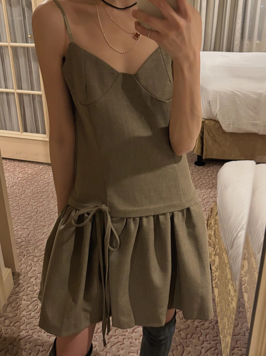 Korean chic versatile pleated patchwork short skirt sleeveless suspender dress