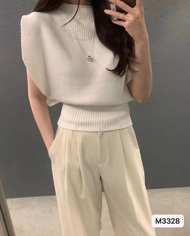 夏季新款韓版輕熟風氣質圓領無袖收腰針織衫上衣女