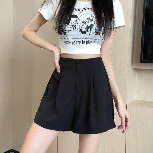 Real shot of casual suit pants, summer high-waisted shorts, loose new slimming wide-leg pants