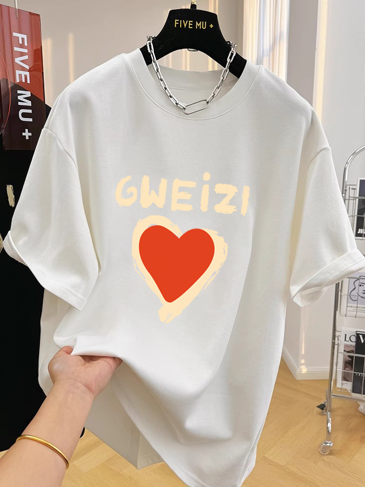 Printed round neck short-sleeved T-shirt for women spring and summer new Hong Kong style loose slimming casual versatile top