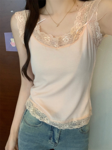 Real shot Summer new pure twin lace cheese plaid soft and waxy vest suspender top for women