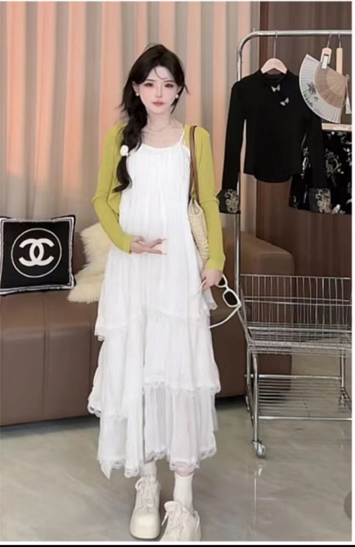 白開水 百搭寬鬆打底吊帶裙白色連衣裙淑女