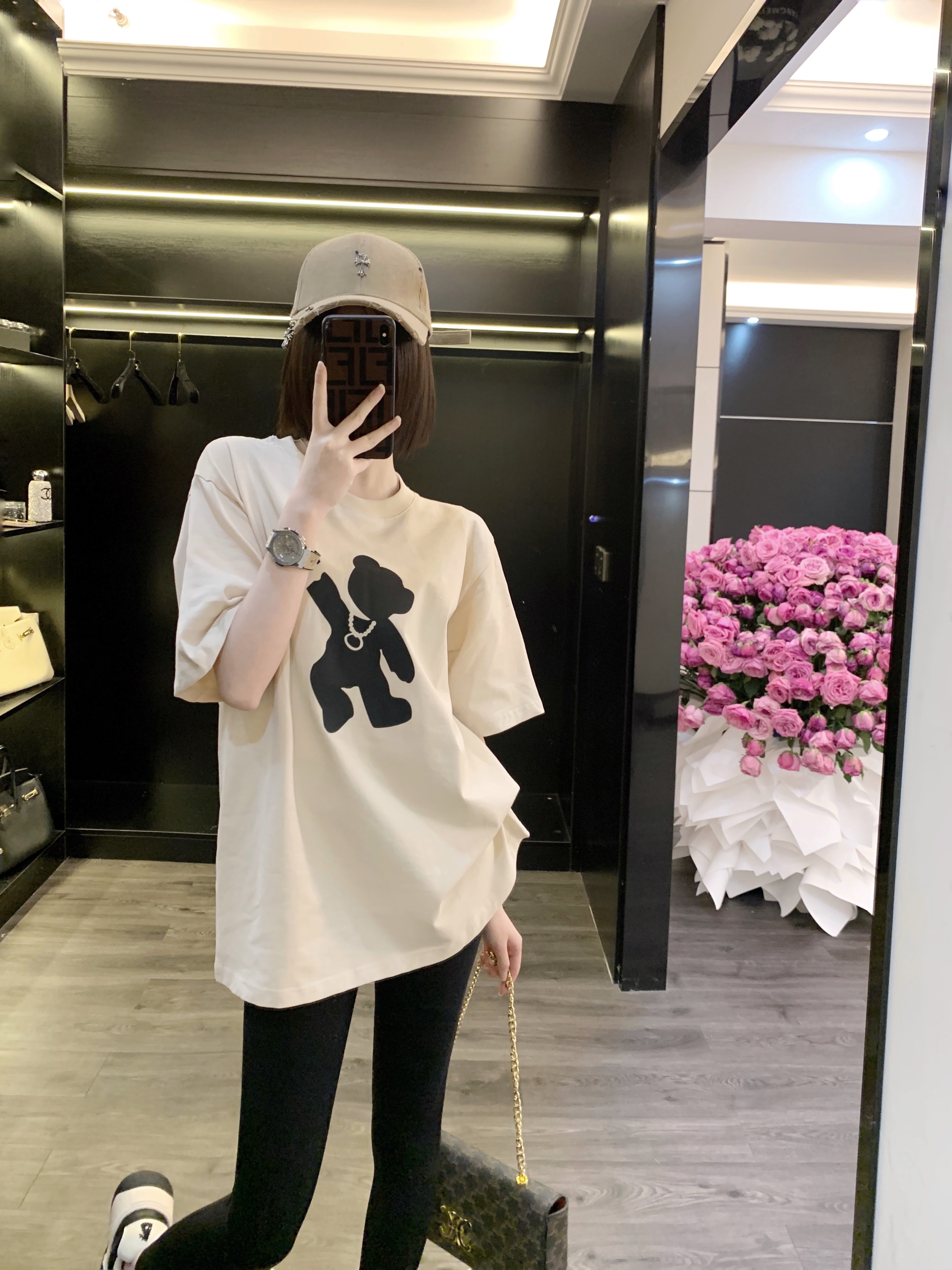 寬鬆大版t恤女短袖夏季新款潮牌小熊人純棉中長款