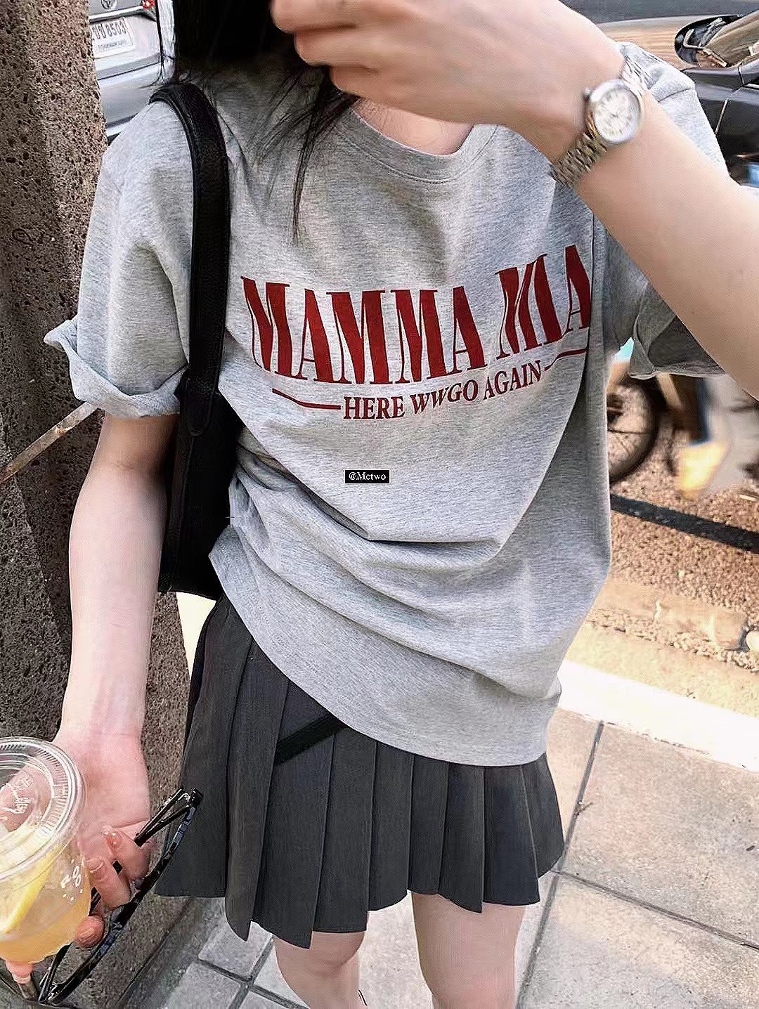 200g combed compact offspun pure cotton back strip Spring and summer loose right shoulder printed short-sleeved T-shirt