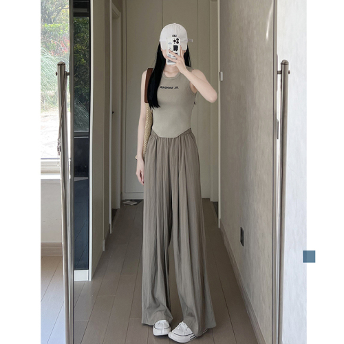 High-quality brocade cotton and linen + lining wide-leg pants for women summer high-waist drape casual Japanese style lazy straight pants