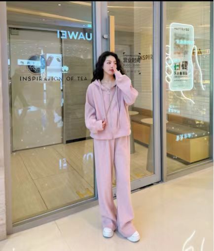 懶人套裝春季韓版藏肉顯瘦慵懶感運動衛衣休閒褲兩件套