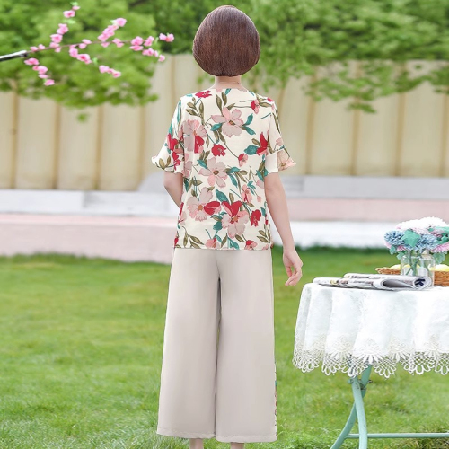 Mom middle-aged summer clothes large size short-sleeved T-shirt tops summer middle-aged and elderly women's suits chiffon shirts small people