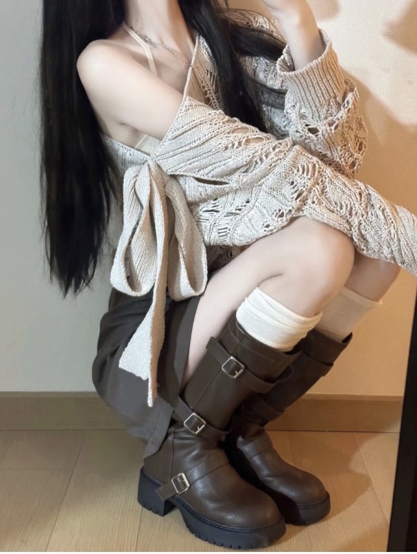 春季新款女裝套裝裙高級感鏤空針織兩件套茶系春裝搭配一整套時尚