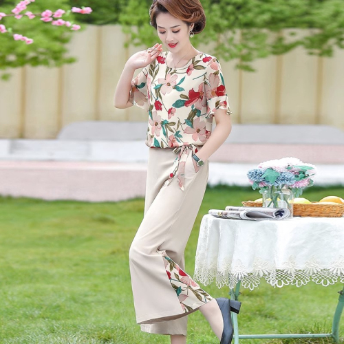 Mom middle-aged summer clothes large size short-sleeved T-shirt tops summer middle-aged and elderly women's suits chiffon shirts small people