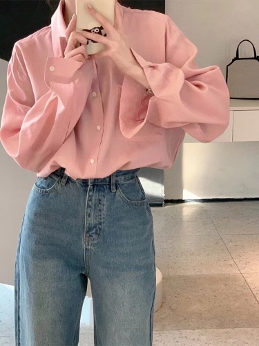 法式粉色衬衫上衣女春夏季2024年新款韩系设计感小众内搭叠穿衬衣