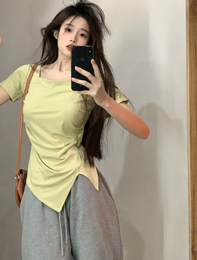 實拍～t恤女設計感小眾質感修身短袖上衣