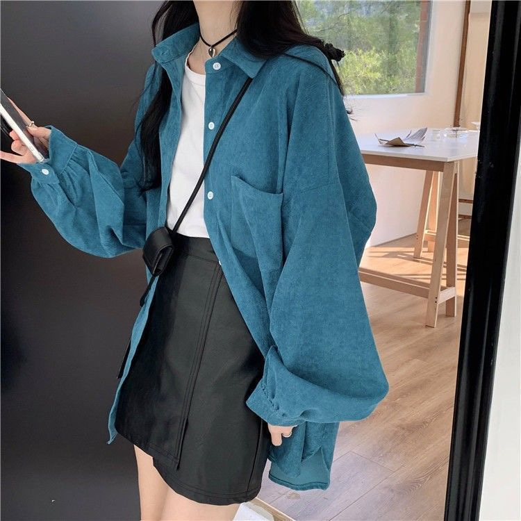 外穿燈芯絨襯衫女長袖襯衣春秋女裝上衣開衫設計感小眾小個子薄款