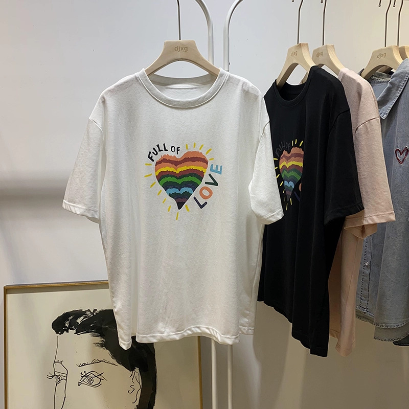 官圖 重磅/精梳純棉 後包領 有縫邊 S-XXXL 夏裝短袖T恤女