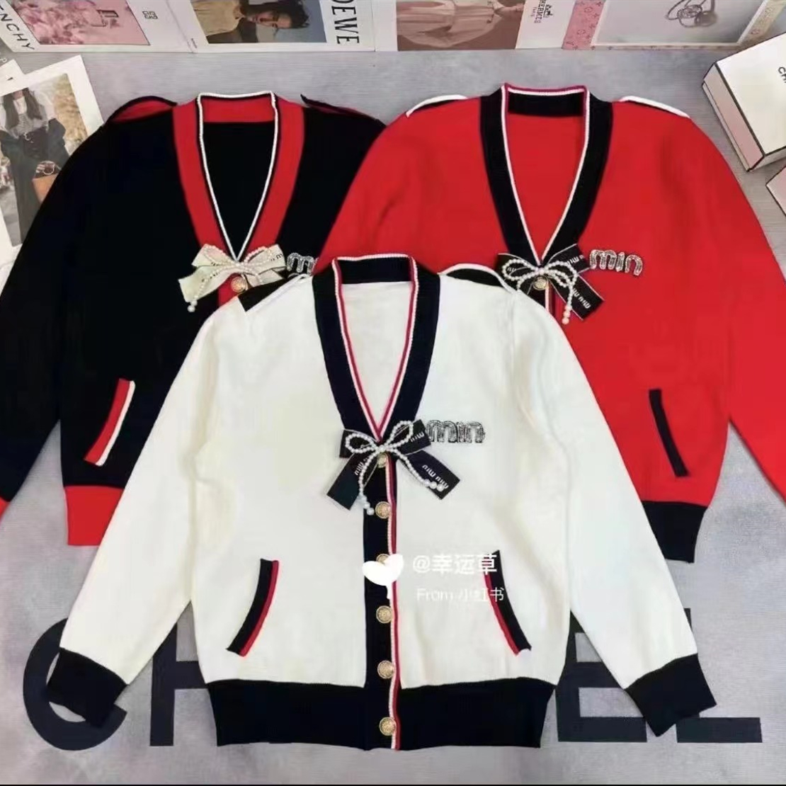 Xiaoxiangfeng knitted cardigan women's sweater jacket with western style color matching spring and autumn red outer loose short style shawl