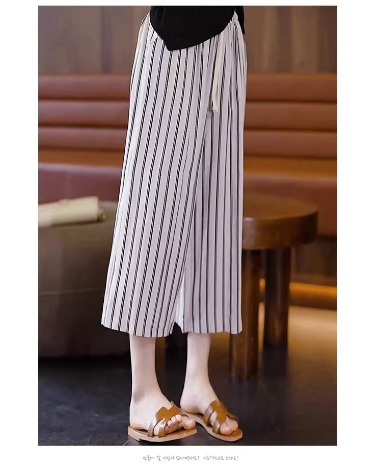 Wear striped wide-leg pants for women, summer thin 2024 loose women's pants, high-waist drape, large size casual pants