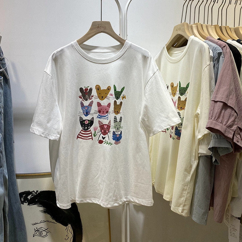 官圖 重磅/精梳純棉 後包領 有縫邊 S-XXXL 夏裝短袖T恤女