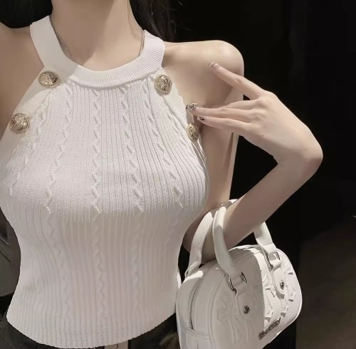 Temperament and fragrant style halter neck slim vest for hot girls sexy short bottoming shirt spring and summer design sleeveless top