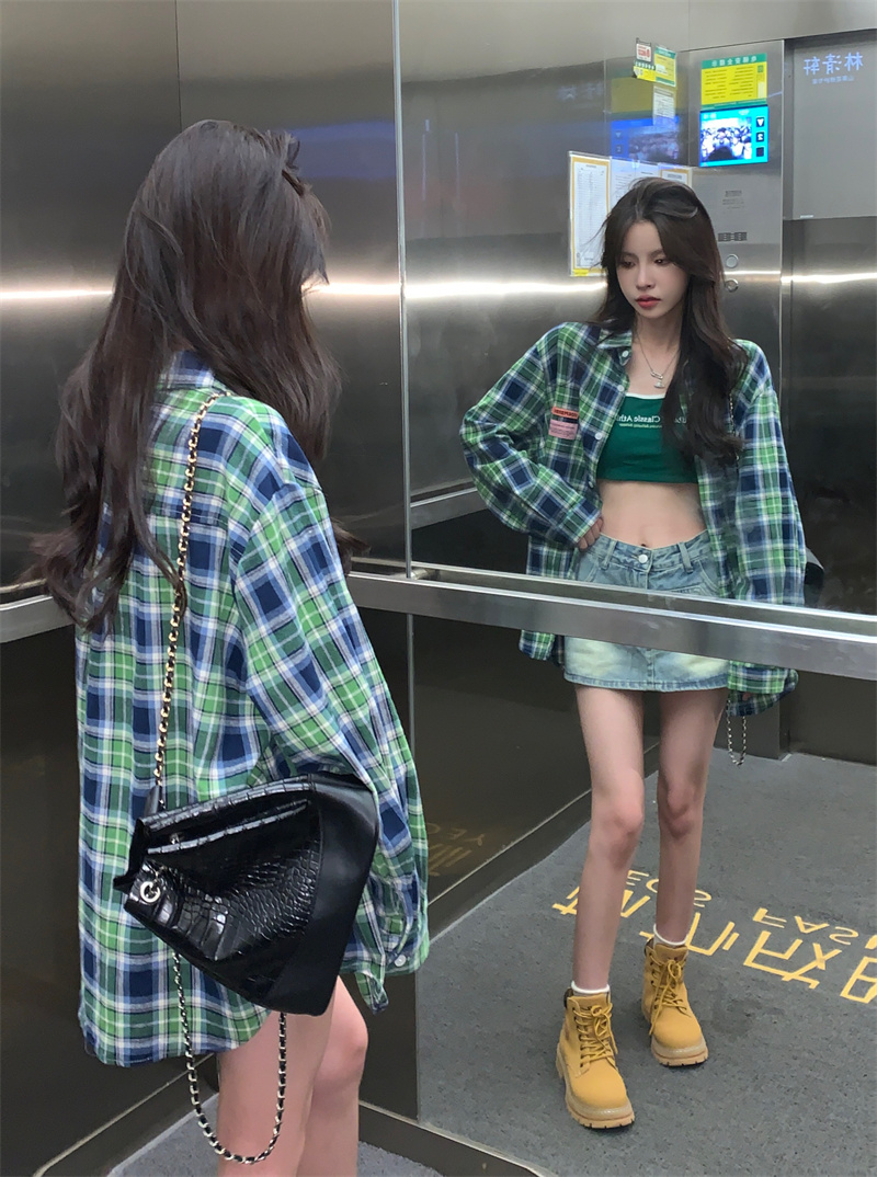 Actual shot ~ Long-sleeved sunscreen plaid shirt for women, spring and autumn loose cotton anti-wrinkle gender-neutral shirt