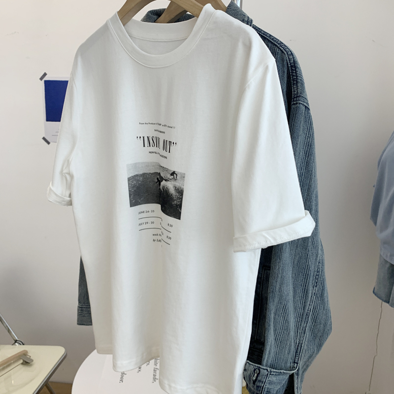 官圖 重磅/精梳純棉 後包領 有縫邊 S-XXXL 夏裝短袖T恤女