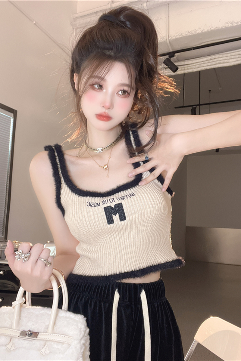 毛毛針織吊帶背心女夏季打底衫內搭純欲辣妹性感抹胸短款無袖上衣