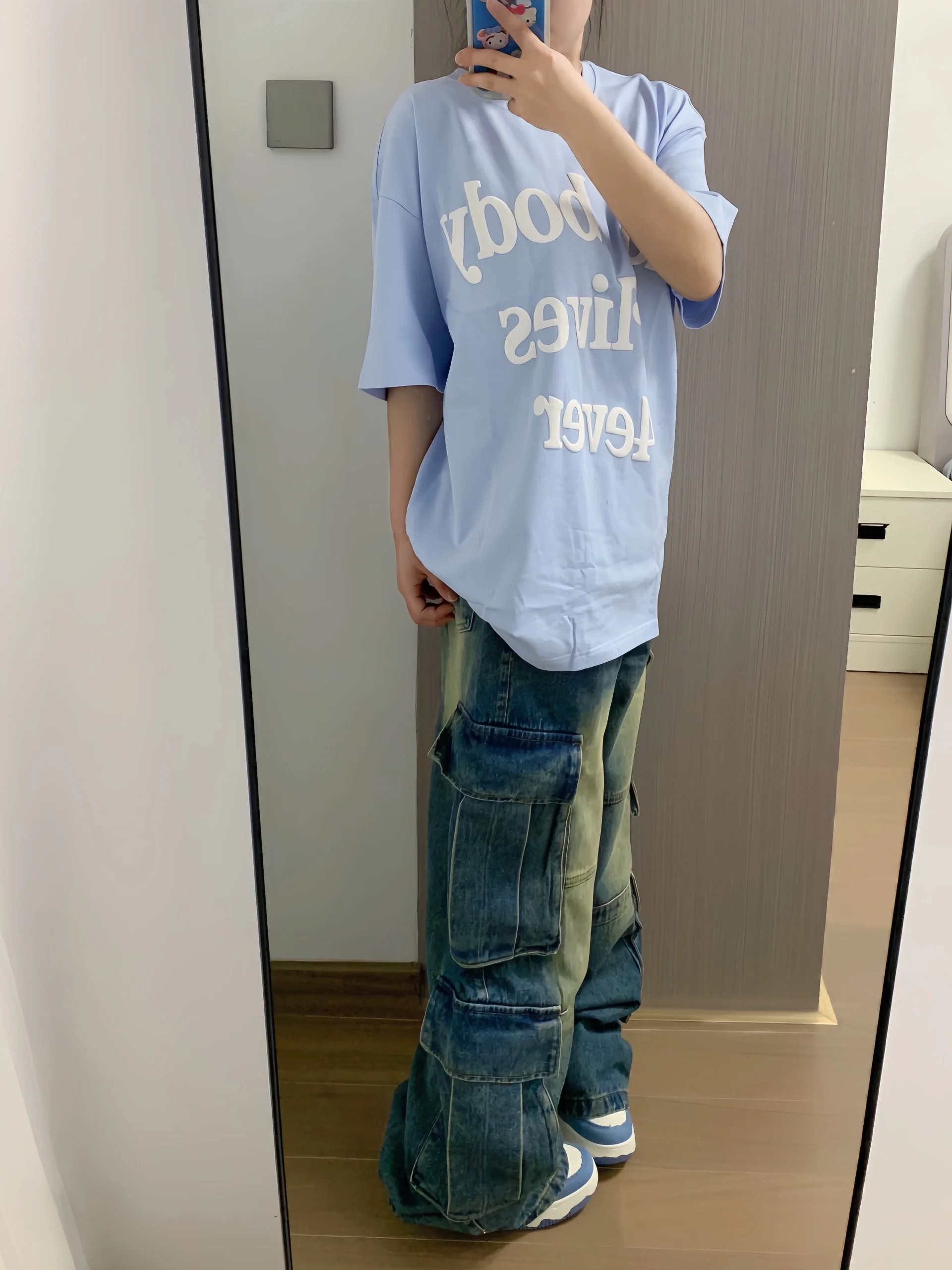高品質純棉200克精梳緊密100%棉直播同品前印花寬鬆短袖t恤女