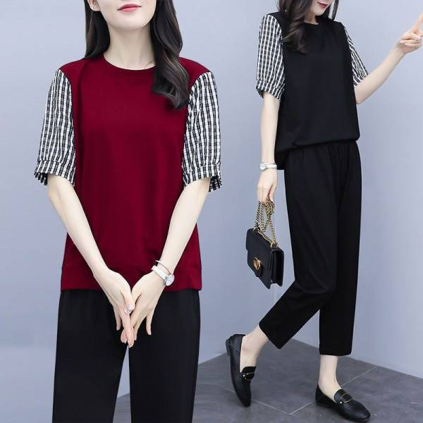 221#胖mm200斤大碼女裝時尚夏裝新款洋氣減齡寬鬆氣質顯瘦兩件套