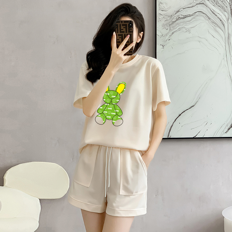 Cotton pique sports suit short-sleeved shorts women's summer new loose age-reducing design casual running two-piece set