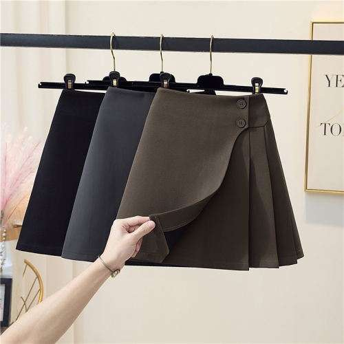 Lined suit fabric black skirt women's spring hip-hugging slit culottes