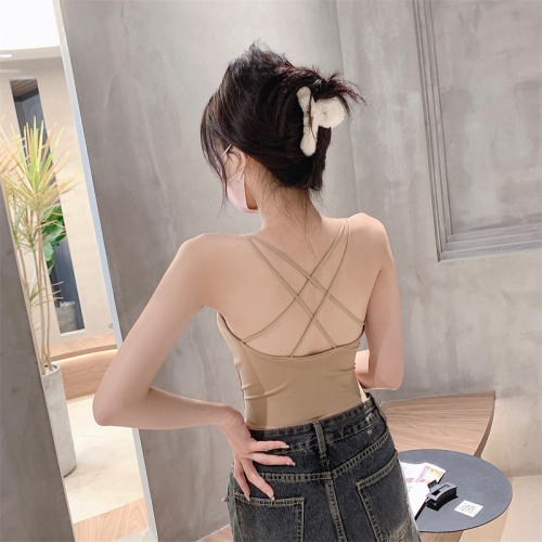 ~Summer outer wear backless ice silk cross beautiful back camisole latex fixed coaster top